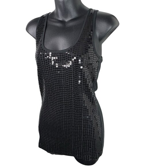 Y2K Express Black Sequin Front Ribbed Tank Top Women’s L SPARKLY SUMMER GRUNGE - Picture 3 of 8